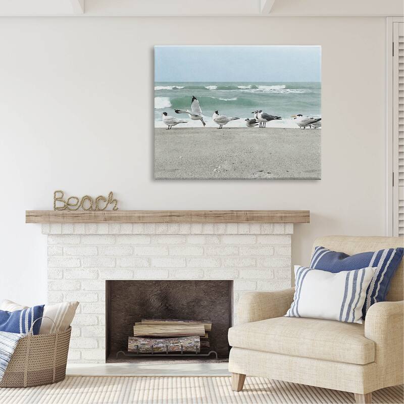Stupell Birds Gathering On Shore Rolling Ocean Waves Canvas Wall Art by Christine Zalewski