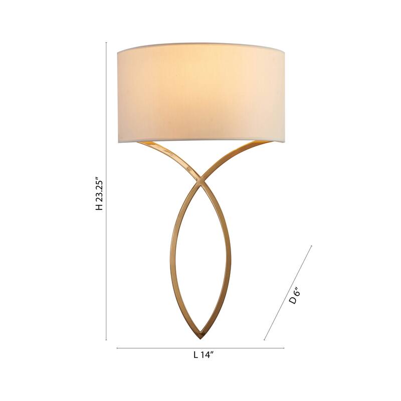 1 Light Antique Brass Metal Wall Sconce With A Fabric Shade