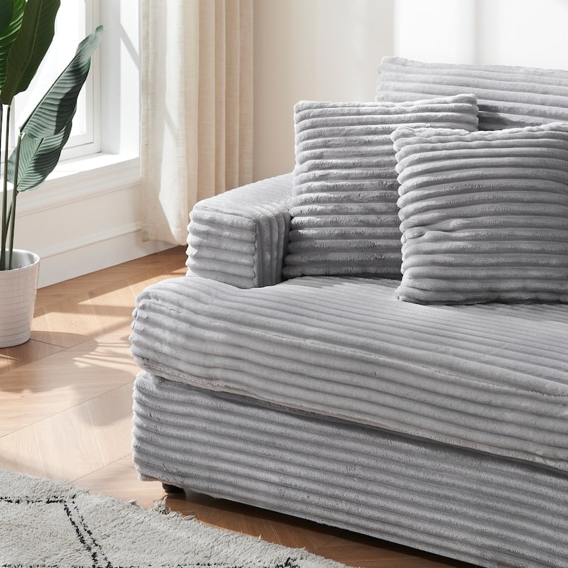 79.3"Corduroy Sofa with 4 Matching Toss Pillows Sleek Design Spacious and Comfortable 3 Seater Couch for Modern Living Room,Gray