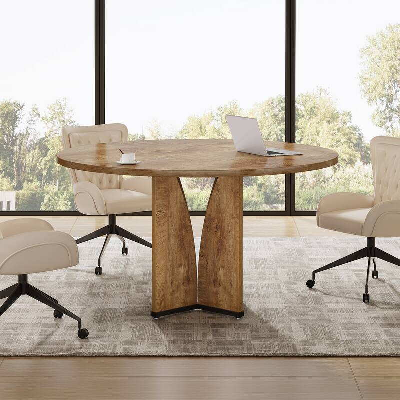 Wooden Conference Table, Round Meeting Table, Negotiation Business Training Room Desk