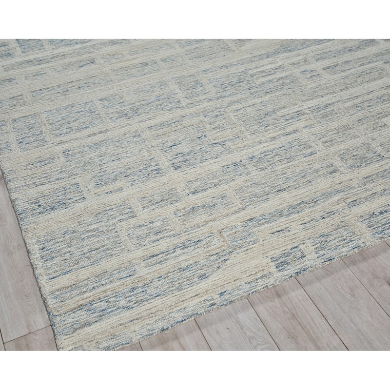 Exquisite Rugs Park City Handmade Hand-tufted New Zealand Wool on Canvas Blue/Ivory Area Rug