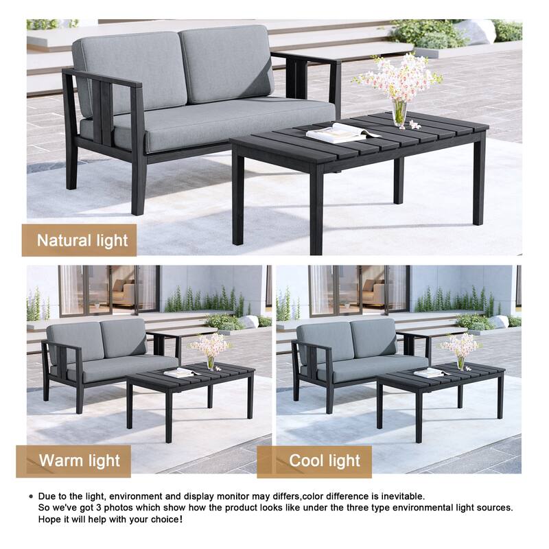 Uixe Teak Patio Loveseat with Coffee Table Outdoor Conversation Set