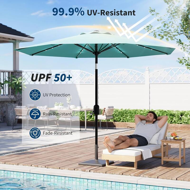 10 FT Outdoor Table Patio Umbrella, Waterproof UV Protection with Solar Lights
