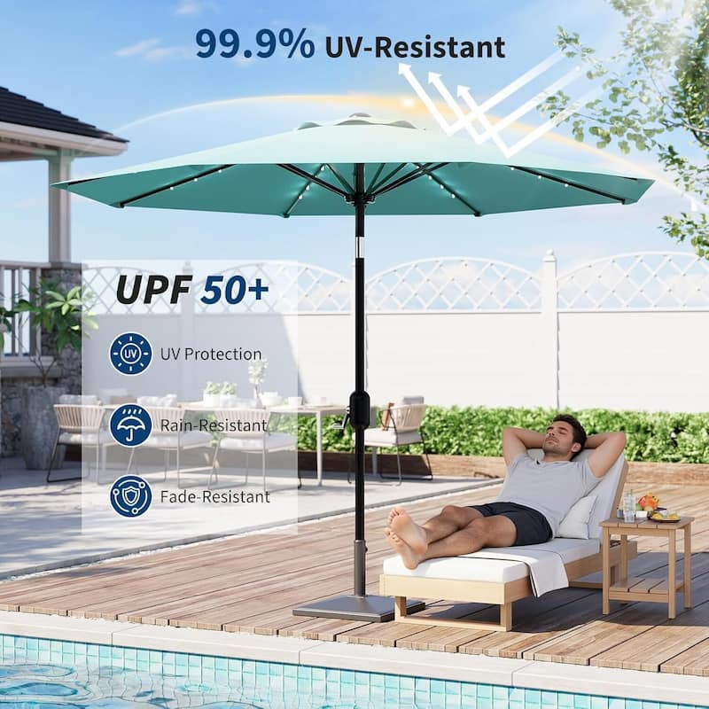 9 FT Outdoor Table Patio Umbrella, Waterproof UV Protection with Solar Lights