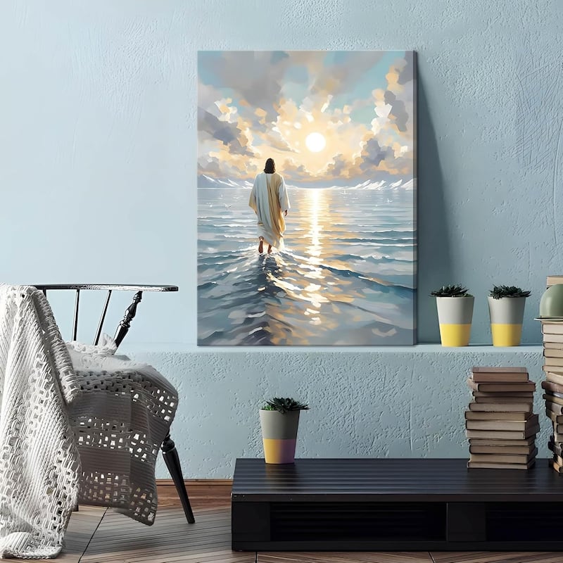 Jesus Canvas Wall Art, Christian Wall Decor of Jesus Walking on Water