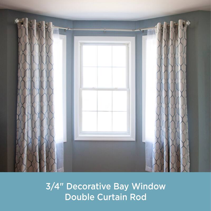 Kenney® Mission 3/4" Decorative Bay Window Double Curtain Rod, 78-144", Black