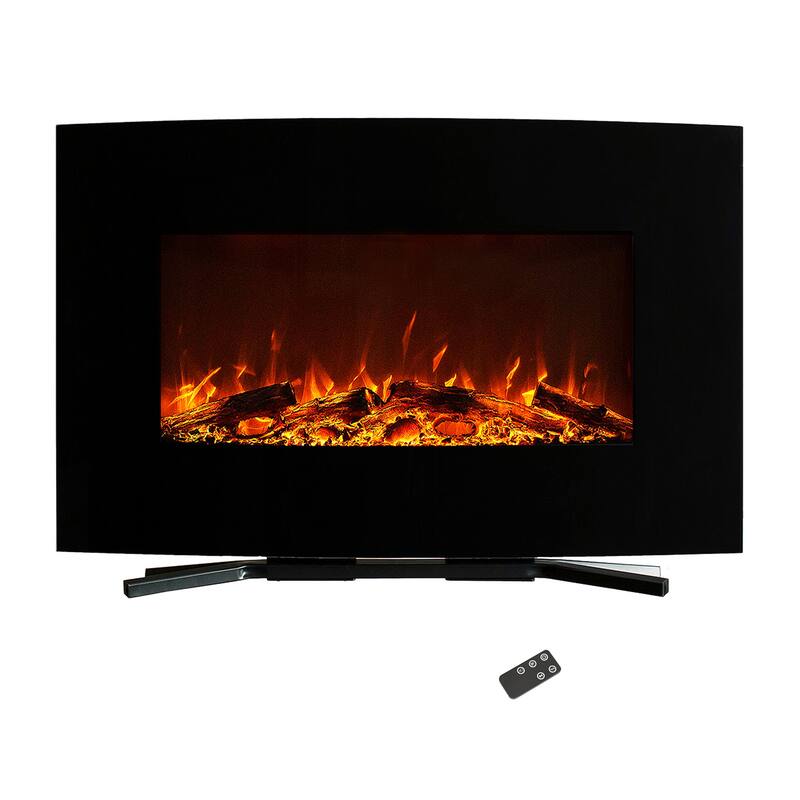 Northwest 36-Inch Curved Wall Fireplace with Remote, Black