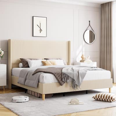 IDEALHOUSE Corduroy, Platform Bed with 51"Tall Vertical Headboard