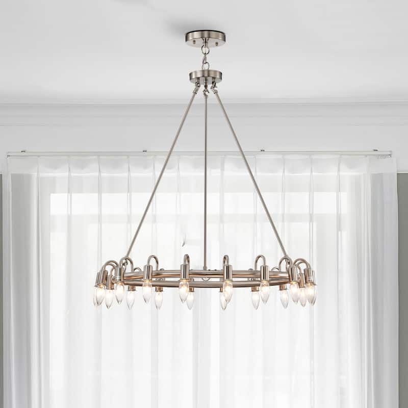 Vater 18-Light Single Tier 32-inch Chandelier with Metal Support Rods - Satin Nickel