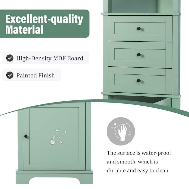 Triangle Tall Cabinet with 3 Drawers and Adjustable Shelves Corner lockers with Painted Finish for Bathroom