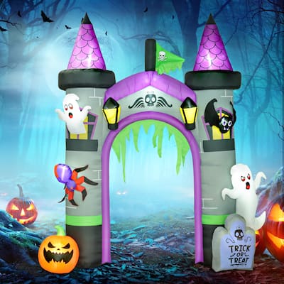 11.8 ft Inflatable Halloween Archway with Ghost Pumpkin Spider Bat LED Lights Waterproof Polyester - 126" W x 48.4" D x 141.7" H