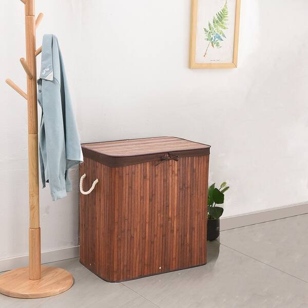 Shop Divided Laundry Hamper Two Section Bamboo Laundry Basket Sorter Overstock 32039597