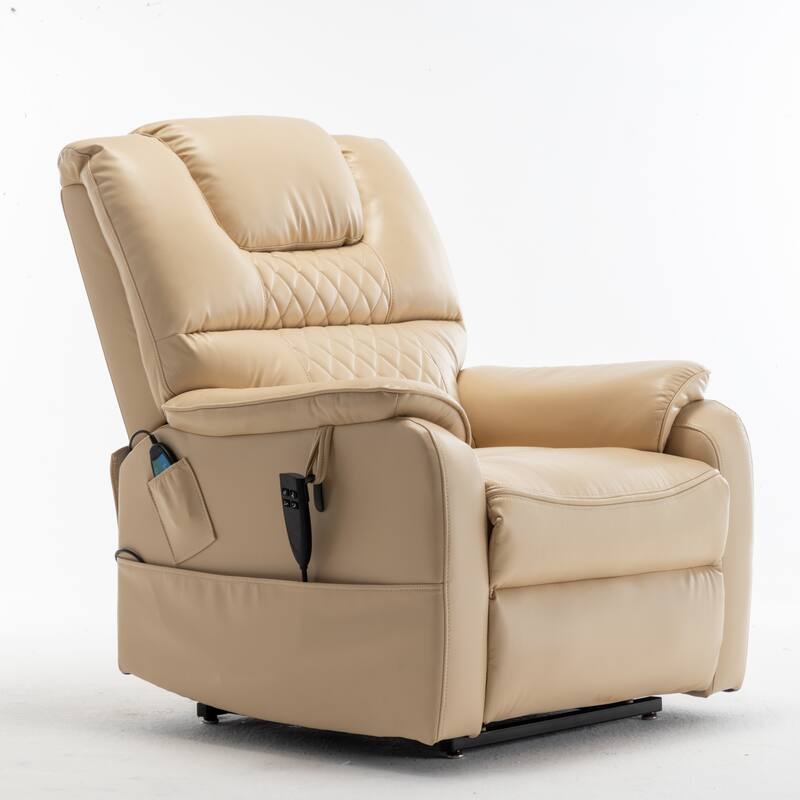 Electric Lift Recliner with Heat Massage, Ergonomic Home Theater Lounge Sofa, Recliner with USB Charging & Side Pockets
