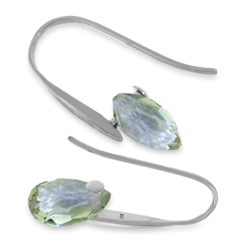 14K Solid Gold Hook Earrings w/ Dangling Briolette Green Amethysts