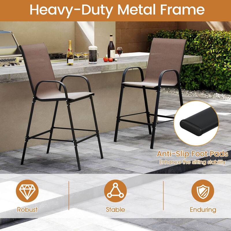 Costway 2 PCS Outdoor Bar Stools 29" Fabric Bar Height Stools with - See Details
