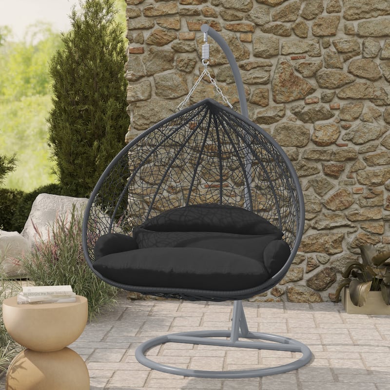 2-Person Egg Swing Chair in Grey Stainless Steel 2-Seater Porch Swing for Outdoor and Indoor - 77.95" Height
