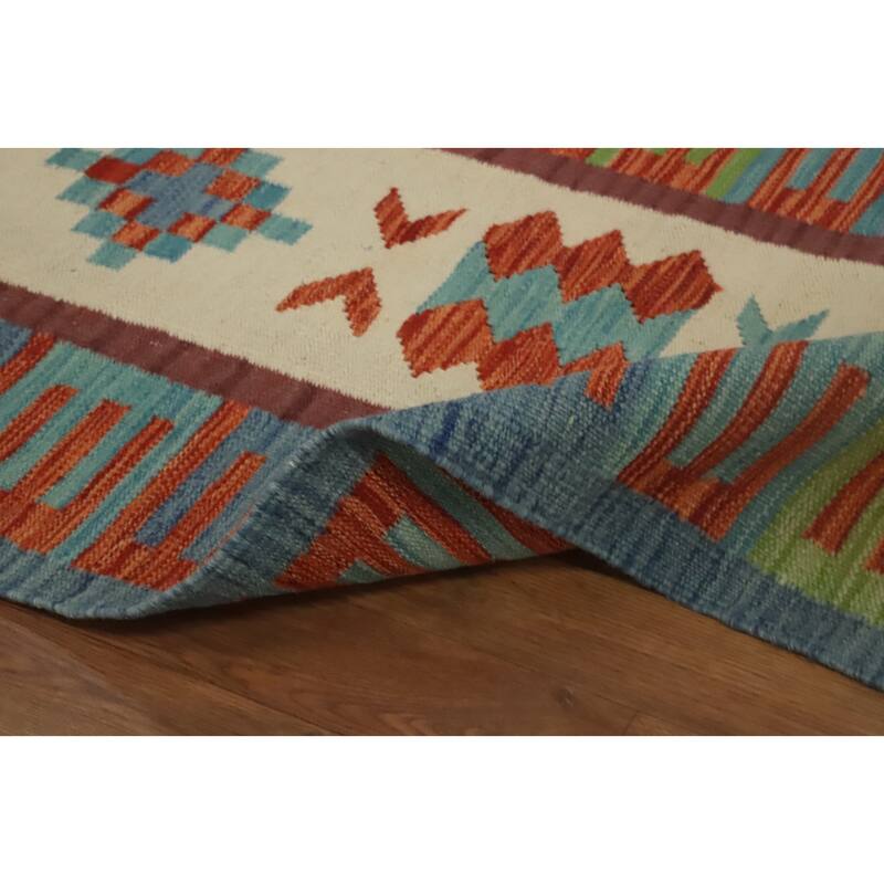 Hand Woven Oriental 100% Wool Carpet Southwestern Tribal Navy Blue & Blues Kilim Area Rug - 13' 0'' X 9' 7''