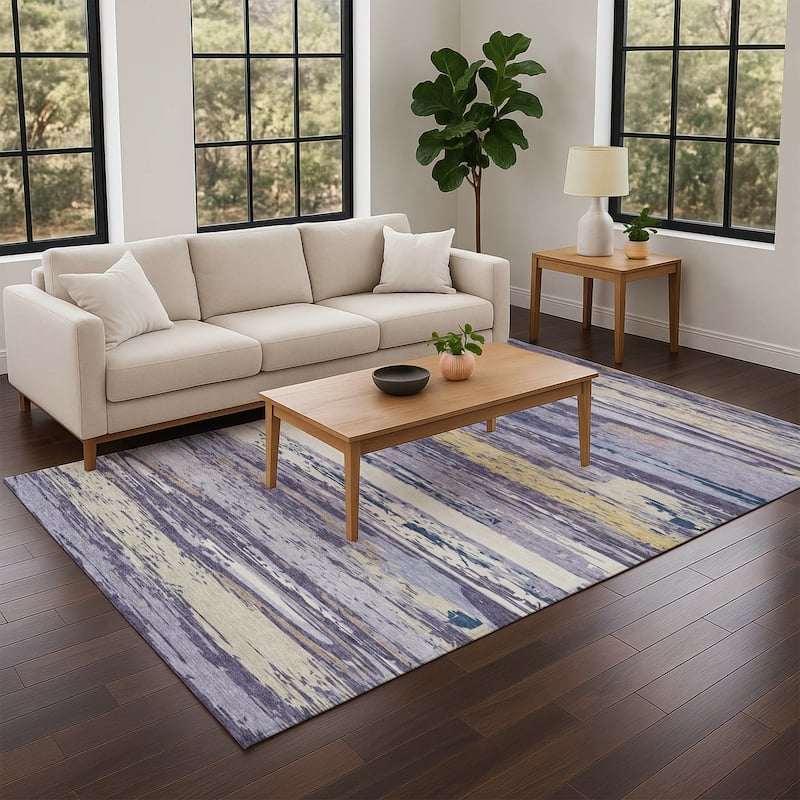 Machine Washable Indoor/ Outdoor Abstract Stripes Chantille Rug