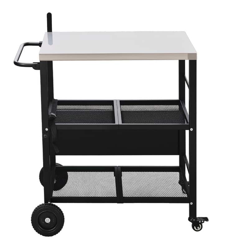 4-Wheel Foldable BBQ Cart Grill Station With Stainless Steel Top And Foldable Shelf - N/A