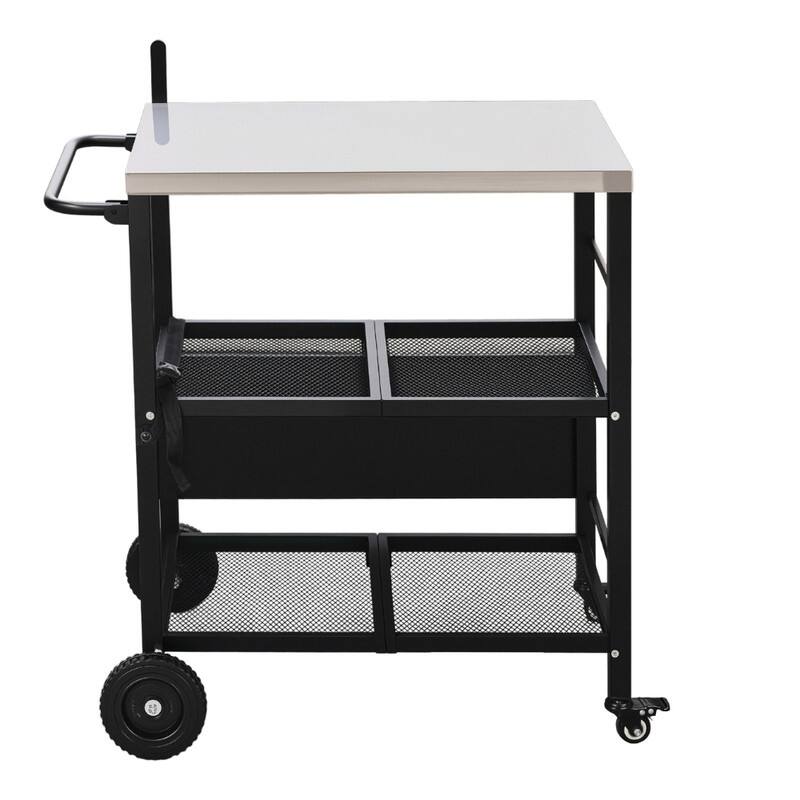 4-Wheel Foldable BBQ Cart Grill Station With Stainless Steel Top And Foldable Shelf - N/A - Black