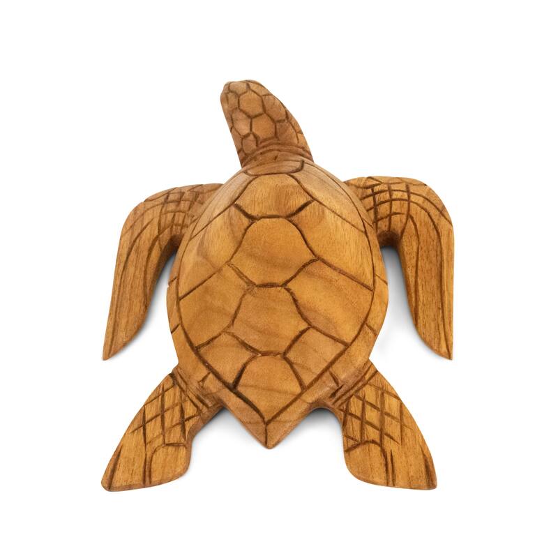 Wooden Tortoise Home Decor Sculpture Statue Hand Carved Decorative Accent Figurine Handcrafted Handmade Seaside Tropical