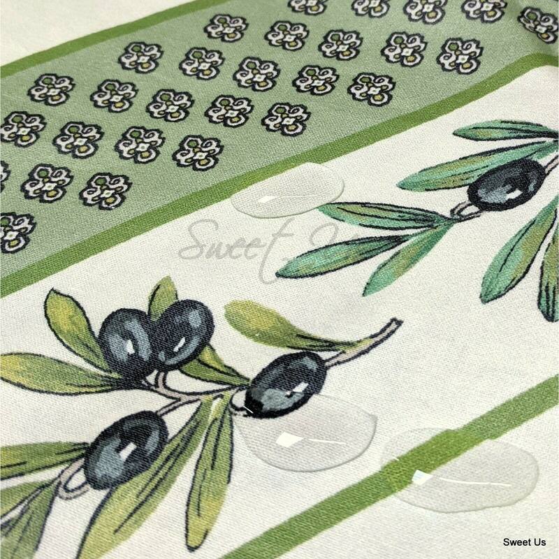 Wipeable Tablecloth Spill Resistant French Fleur Oliviers Collection - 71-inch Round - Green