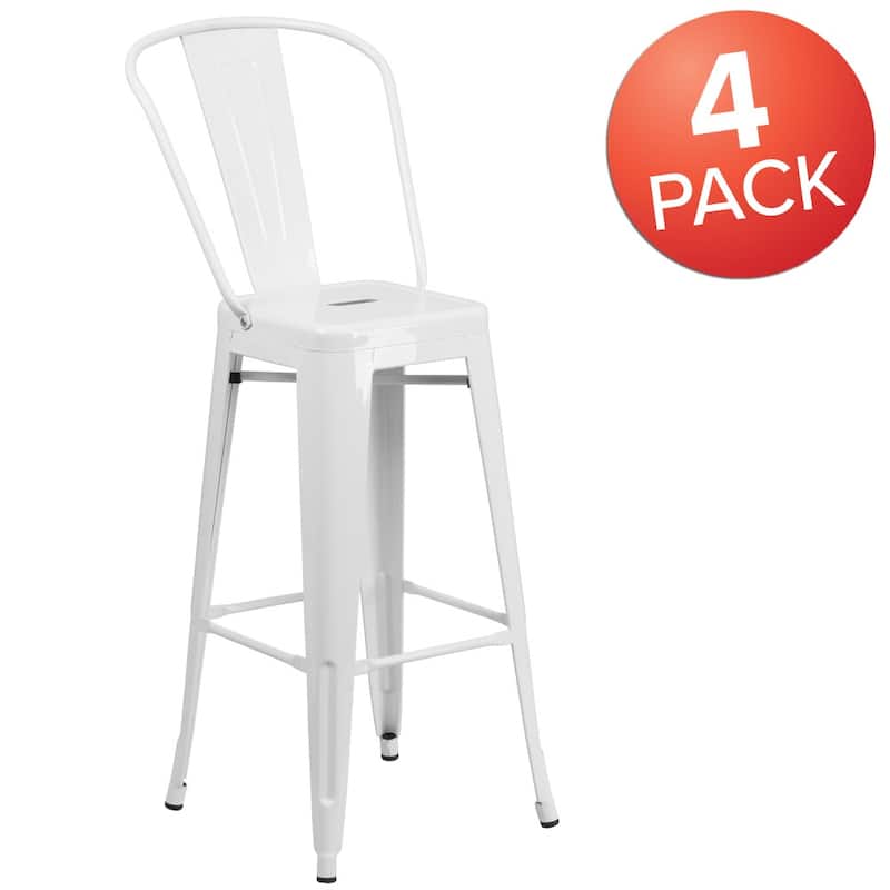 4 Pack 30" High Metal Indoor-Outdoor Barstool with Back - Kitchen Furniture