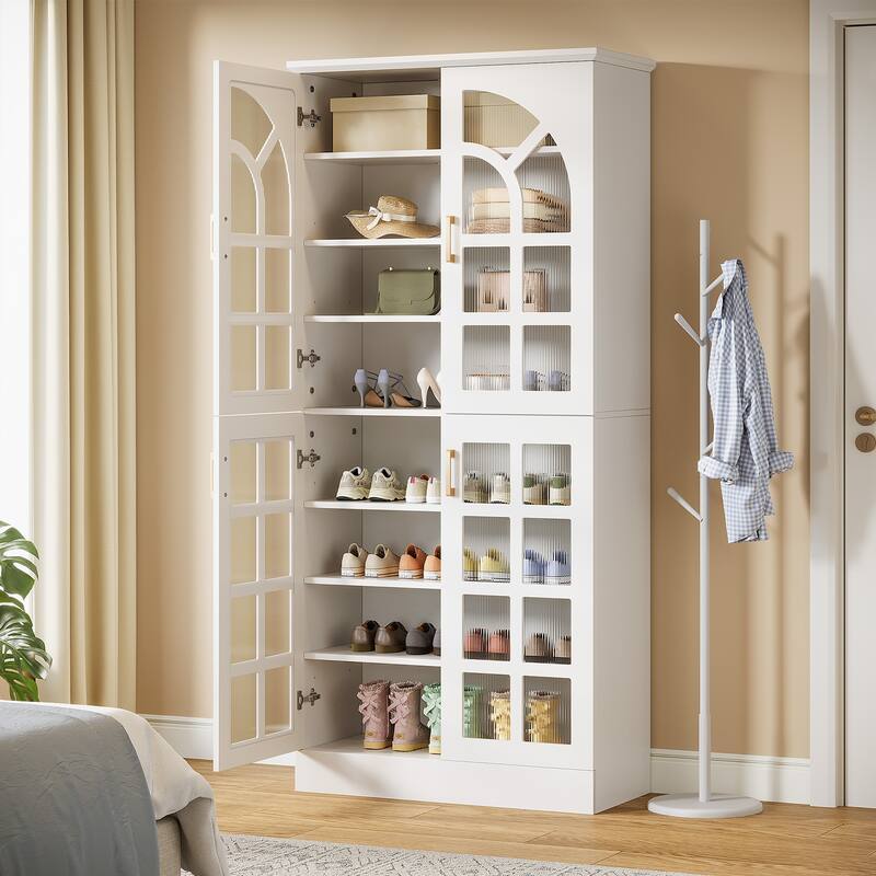 35 Pairs Tall Shoe Storage Cabinet with Doors, 8 Tiers Shoe Rack Organizer with LED Light and Adjustable Shelves for Entryway