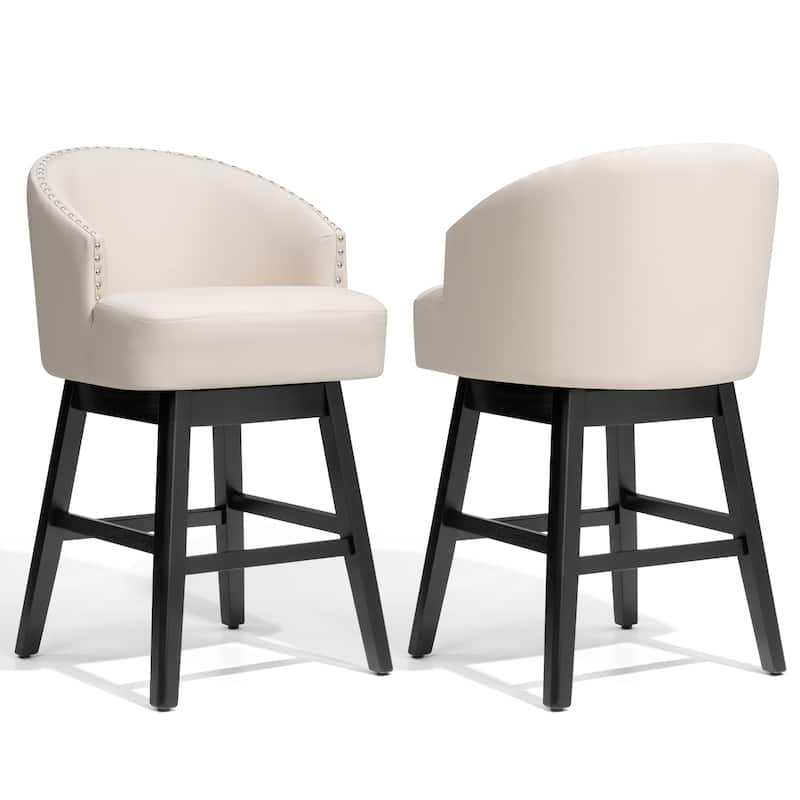 Bar Stools PU Leather / Linen Fabric Upholstered Solid Wood Swivel Barstool Set of 2/4 - Set of 2 - Beige - 26.6" H - Counter Height