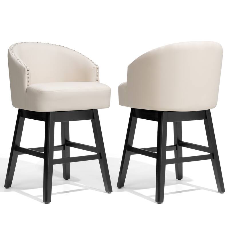 26.6" Counter Height Bar Stools Upholstered Solid Wood Swivel Barstool Set of 2/4 - Set of 2 - Beige