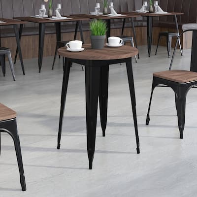 24" Round Metal Indoor Table with Rustic Wood Top - 24"W x 24"D x 30.5"H - 24"W x 24"D x 30.5"H