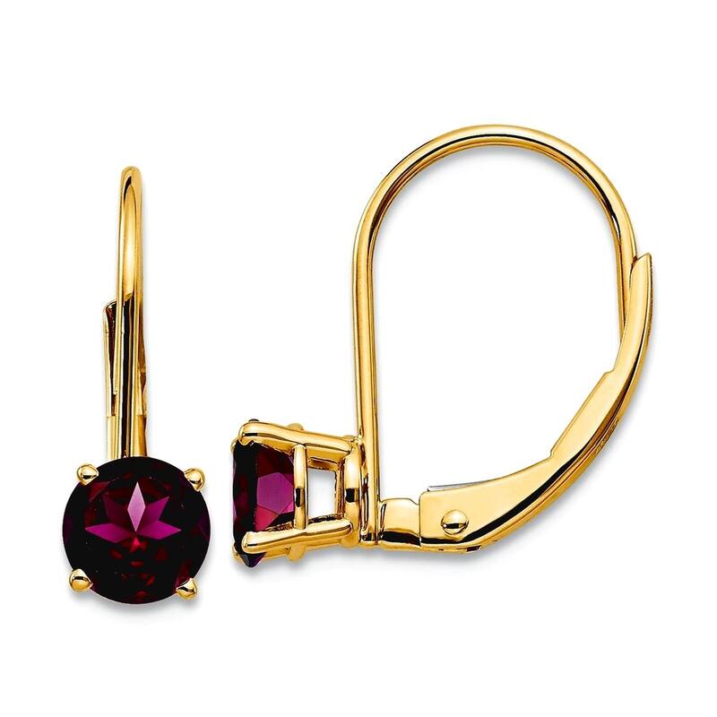 Curata 14k Yellow Gold 5mm Round Gemstone Leverback Earrings - 5x16mm - Rhodolite Garnet