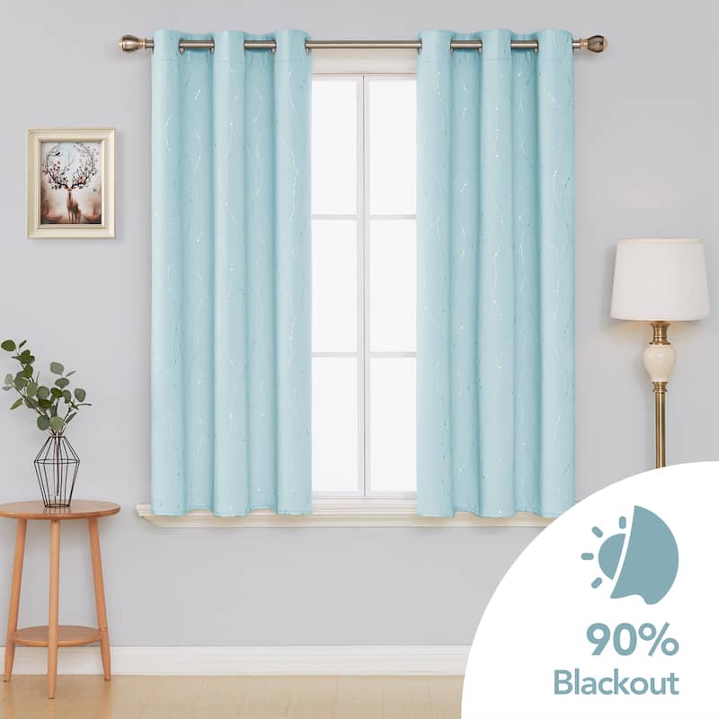 Deconovo Wave Line with Dots 42 Width Curtains Pair(2 Panel) - 42x45 Inch - Sky Blue