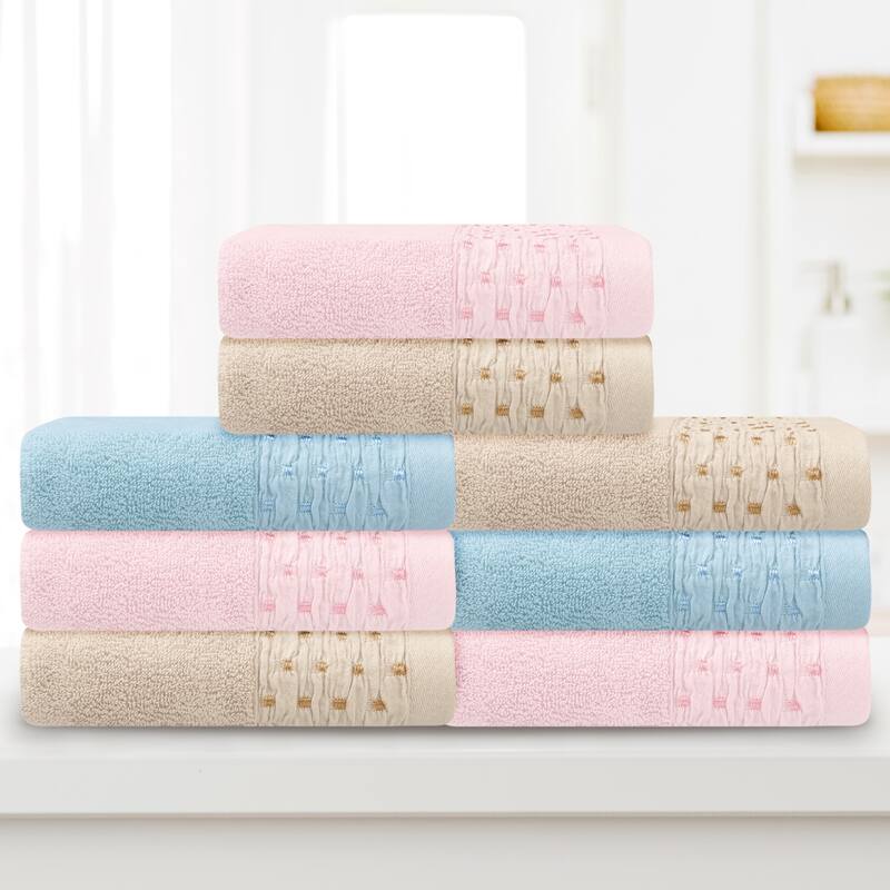 Embroidery Pattern Hand Towels Set, Cotton Comfortable Hand Towels for Bathroom, Kitchen 14" x 30" Blue