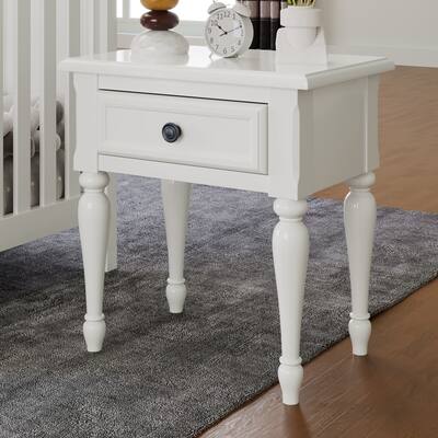 Modern Solid Wood One-Drawer Nightstand for Nursery, Kid's Room,Bedroom,White