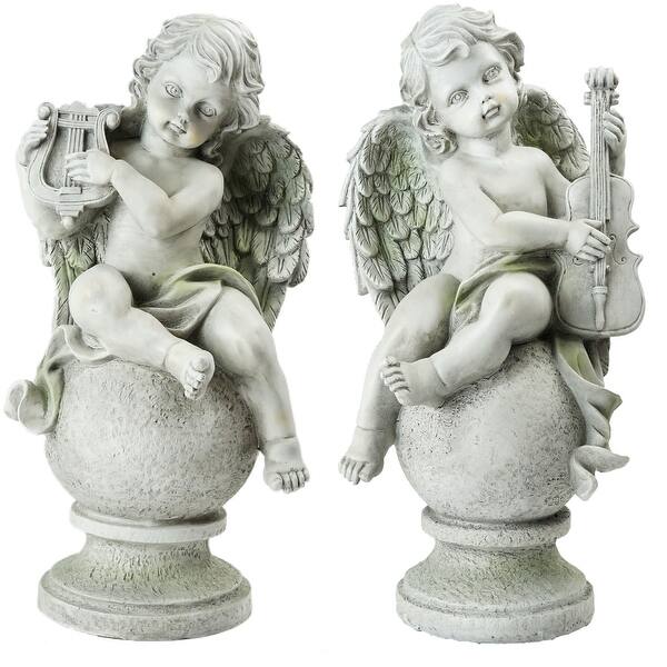 Shop 14 75 Ivory Set Of 2 Cherub Angels With Violin And Harp