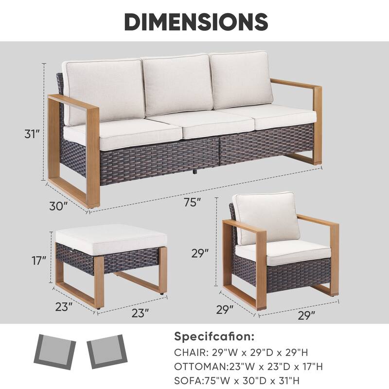 All Weather Patio Wicker Conversation Set - Brown