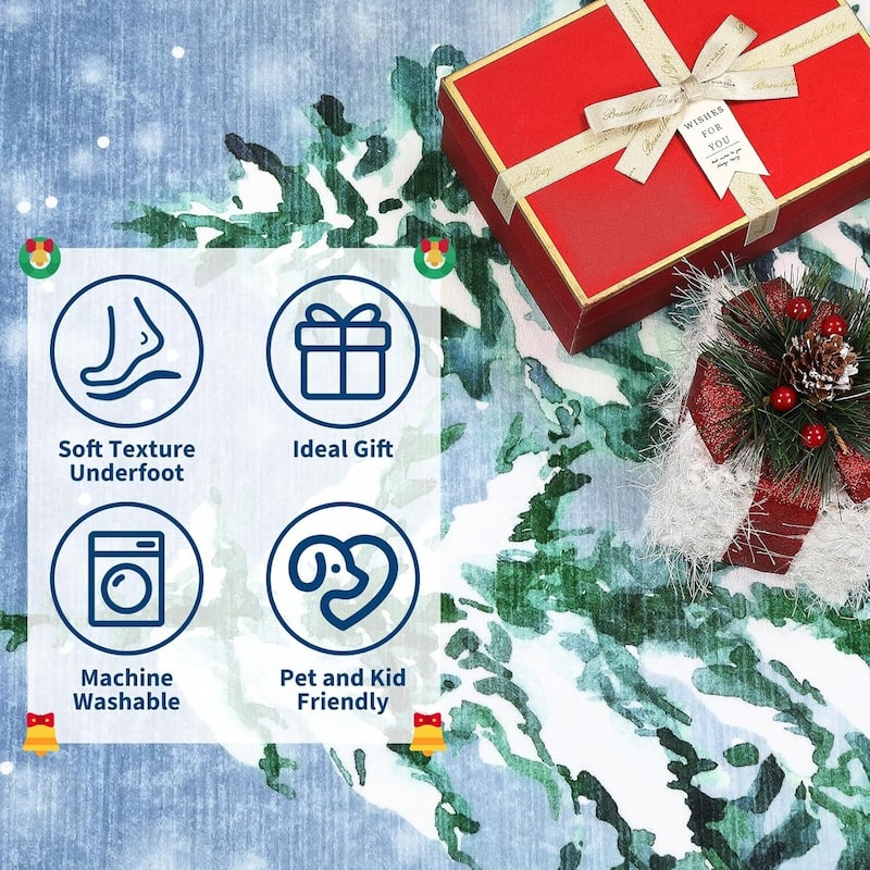 Christmas Eve Blue Xmas Area Rug, for Living Room Bedroom Office Holiday Decor