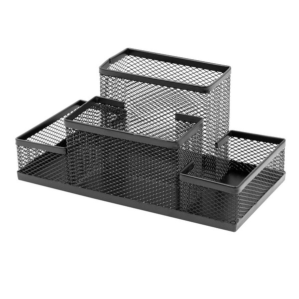 Black Metal Four Layers Office Desk Pen Holder Basket