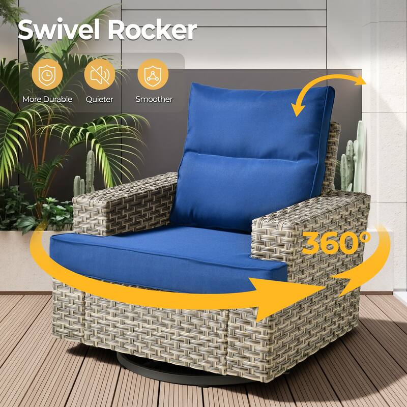 HOOOWOOO 8-piece Wicker Patio Furniture Swivel Chair Set