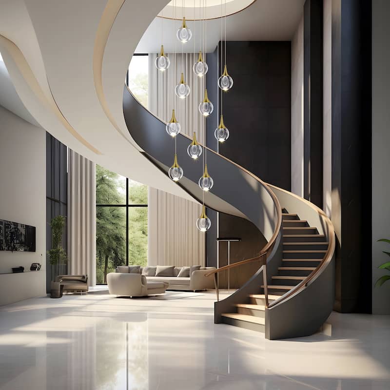 Starsky Modern 12-Light Cluster Raindrop Chandelier Stair Entryway Cluster Light for High Ceiling - Gold