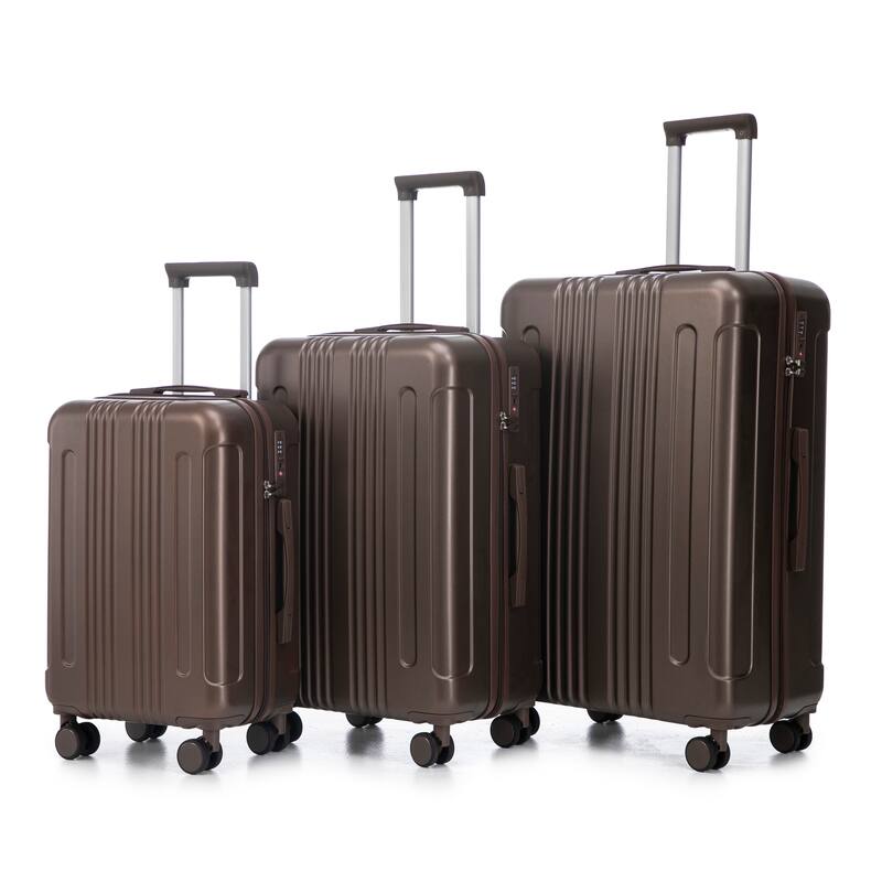 3 PCS in ABS Spinner Wheel Luggage, Carry on Suitcase, TSA Combination Lock - Brown