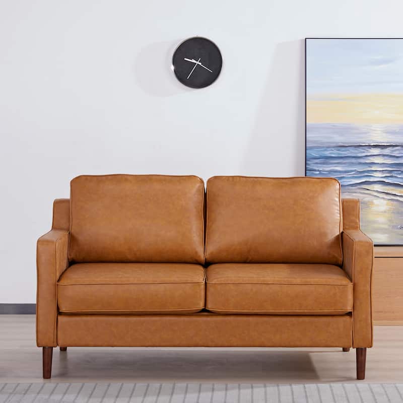 Sedona Modern Loveseat Sofa, Faux Linen / Vegan Leather Couch