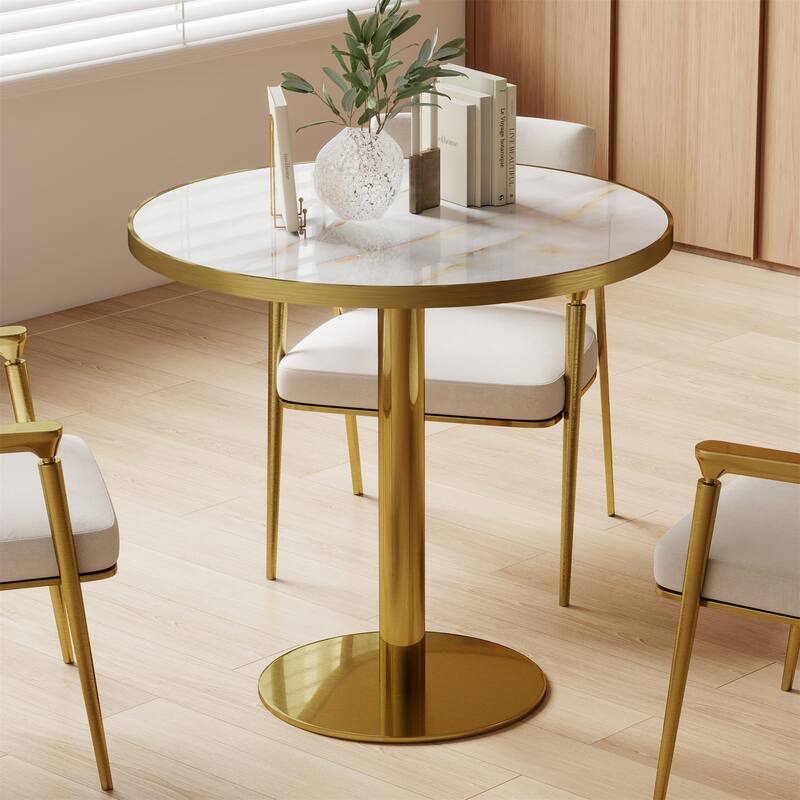 Modern Dinning Table Bistro Tulip Table with Faux Marble Top & Metal Frame Diameter