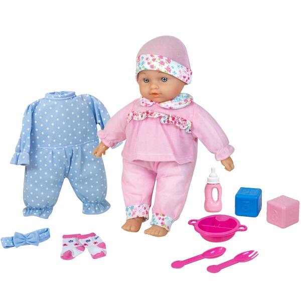 slide 2 of 5, Lissi: 11" Talking Baby Doll - Pink & Blue Floral Outfit & Cap, 6 Sounds