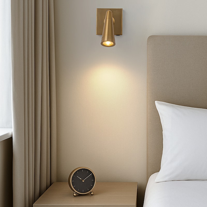 Rechargeable Cordless Wall Sconce LED Brass Spot Light with Remote and Touch Dimming Adjustable Head Accent Light for Bedroom