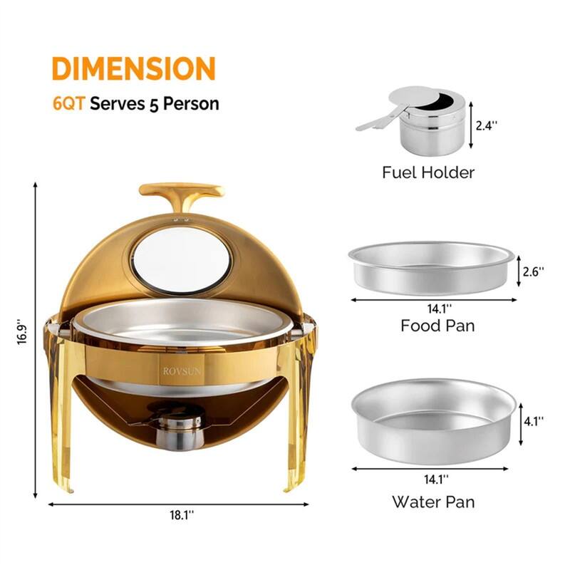 1/2 Set 6 QT Round Deluxe Roll Top Chafing Dish
