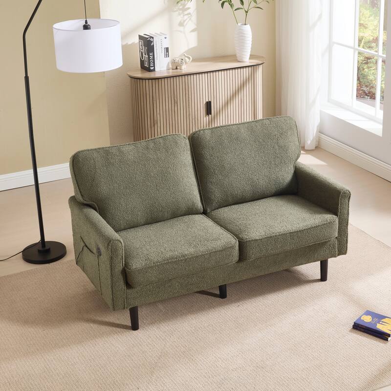 Loveseat Sofa Upholstered Deep Seat Sofa Modern Love Seat with USB & Removable Pillow Cover, Pockets 2-seat Armchair