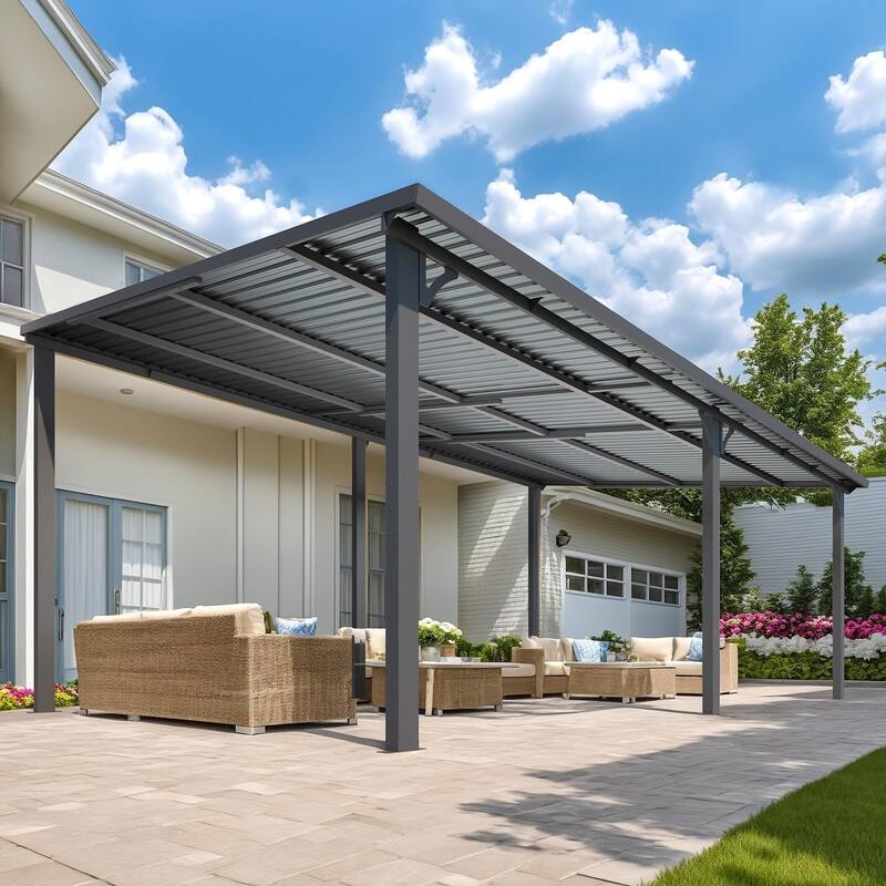 AECOJOY Hardtop Gazebo Outdoor Metal Lean to Pergola Galvanized Steel Roof - 20' x 12'