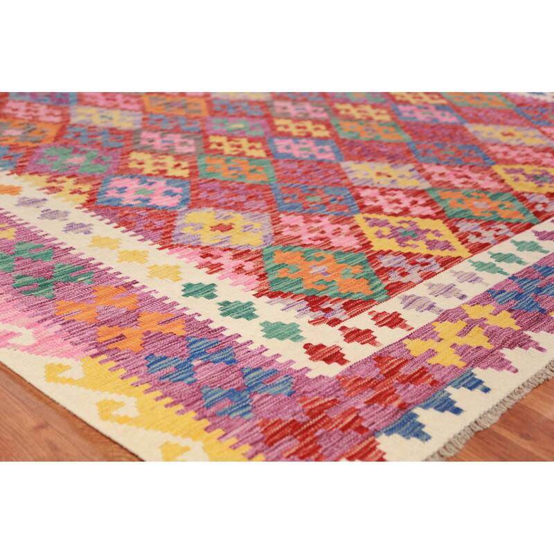 Kkilim Oriental Area Rug Hand-Woven Wool Carpet - 8'5"x 12'0"